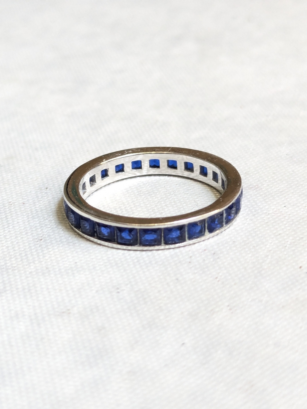 Sterling Silver Eternity Band Ring Blue CZ 7.75 Channel Square